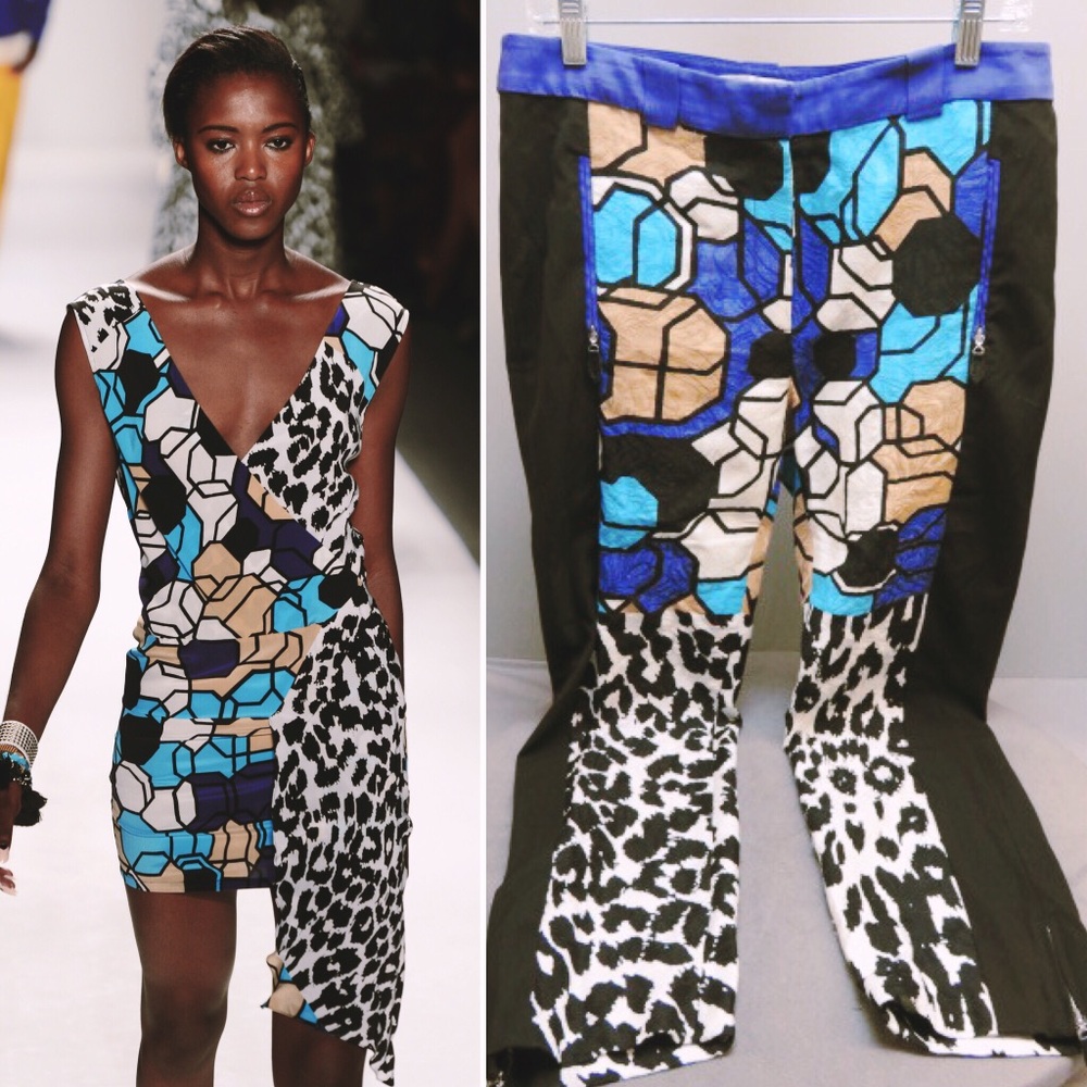 Tracy Reese Mixed Media Leopard Print Capri Pants